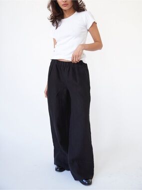 LA Relaxed wide leg black linen pants